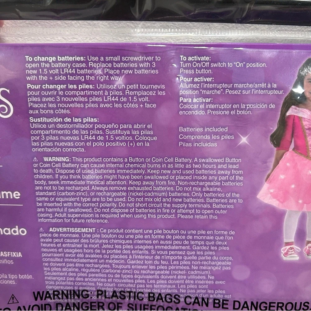 Disney Princess Sleeping Beauty Light Up Dress Costume w/ Wig NWT Sz Small 4-6 - Picture 4 of 7